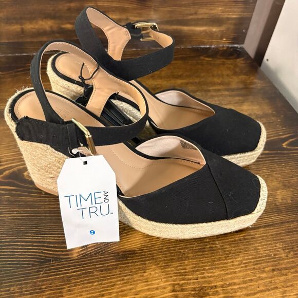 Time‎ And Tru Black Wedges Size 9 - Picture 1 of 7